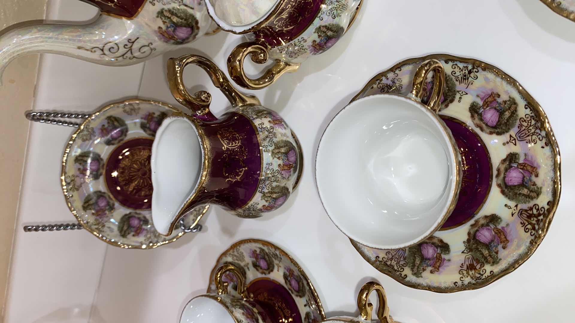 Photo 1 of GOLD RIMMED CHINA TEA SERVICE FOR 6 WITH TEA POT SAUCERS CUPS MILK AND SUGAR MADE IN JAPAN