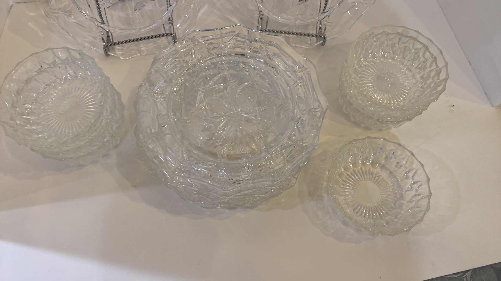 Photo 1 of LEADED GLASS SET OF 8 LUNCHEON PLATES  7.5” AND 7 BOWLS 4”