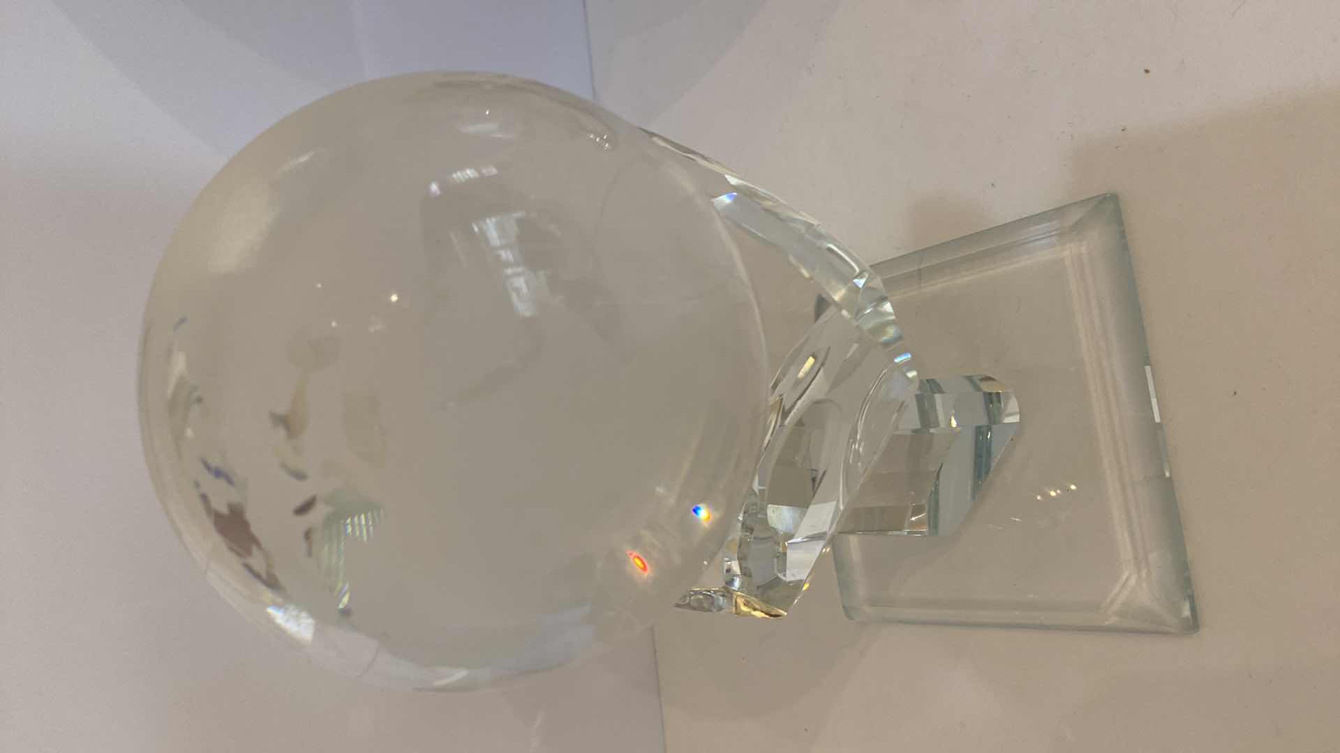 Photo 1 of CRYSTAL GLOBE IN HAND 4” ON CRYSTAL STAND OVERALL HEIGHT 7”