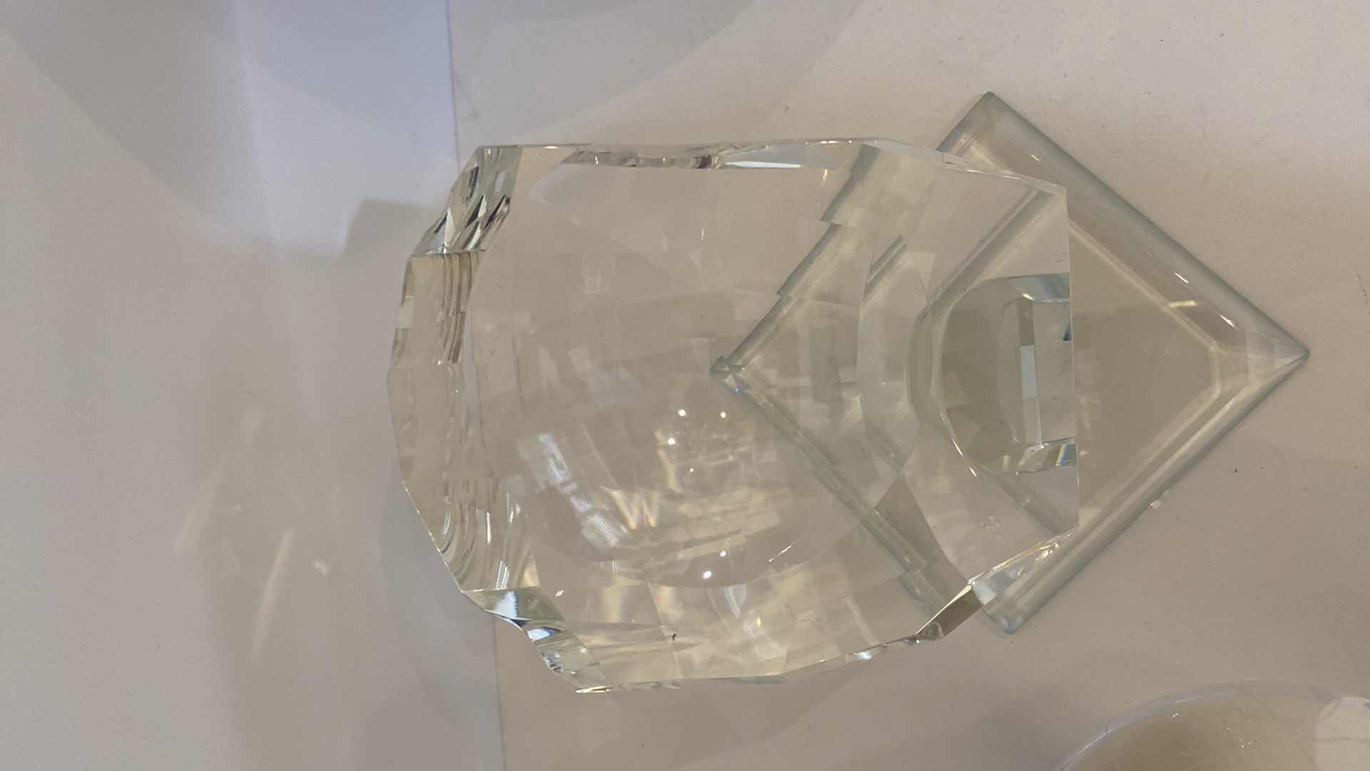 Photo 1 of CRYSTAL GLOBE IN HAND 4” ON CRYSTAL STAND OVERALL HEIGHT 7”