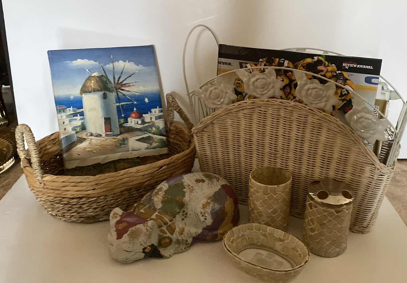 Photo 1 of MAGAZINE HOLDER BASKET AND ASSORTED DECOR