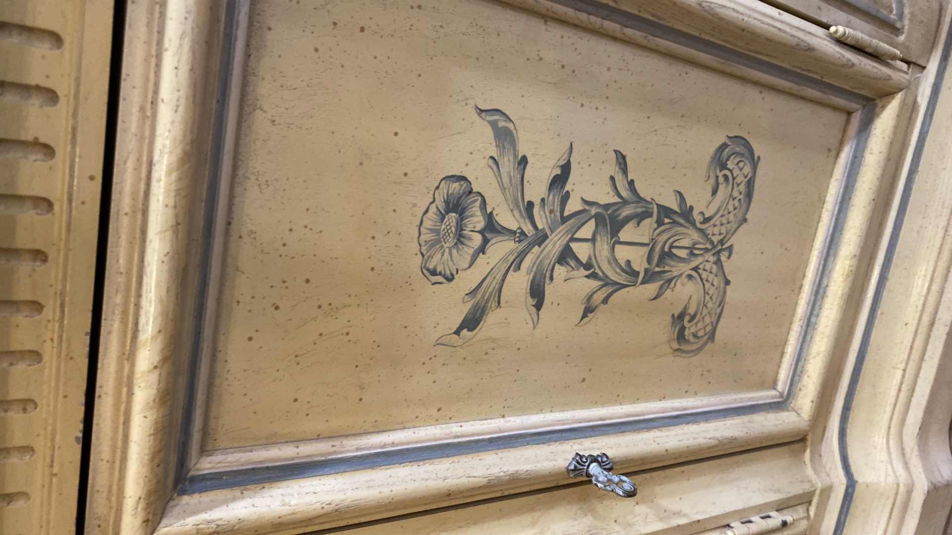 Photo 1 of SIDEBOARD WITH BLACK STONE TOP AND FLIRAL DESIGN 43“ x 19“ H 29”