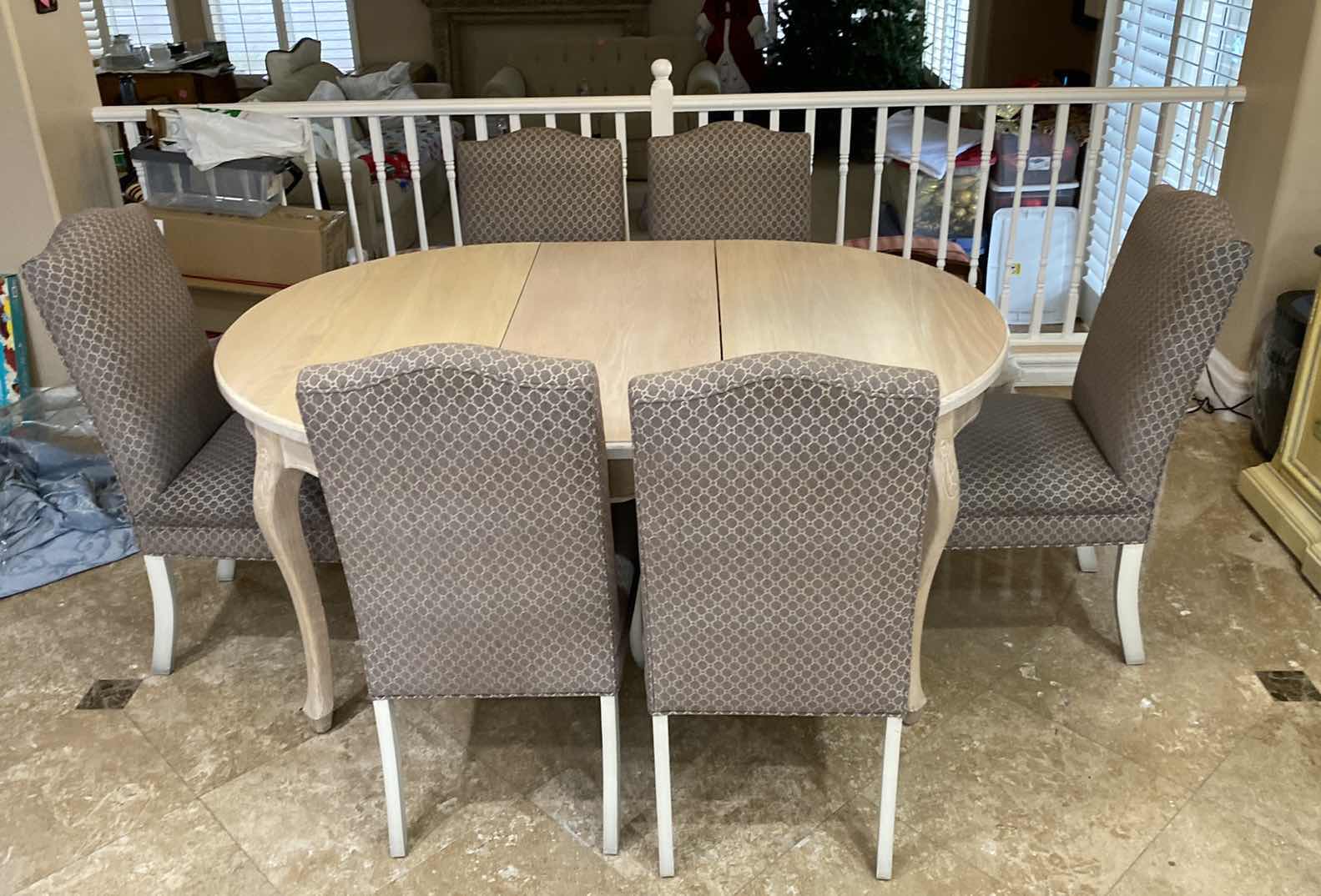 View 1 of LIGHT OAK DINING TABLE WITH 6 CHAIRS WITHOUT LEAF 47” x 47” H 31” AND 18”