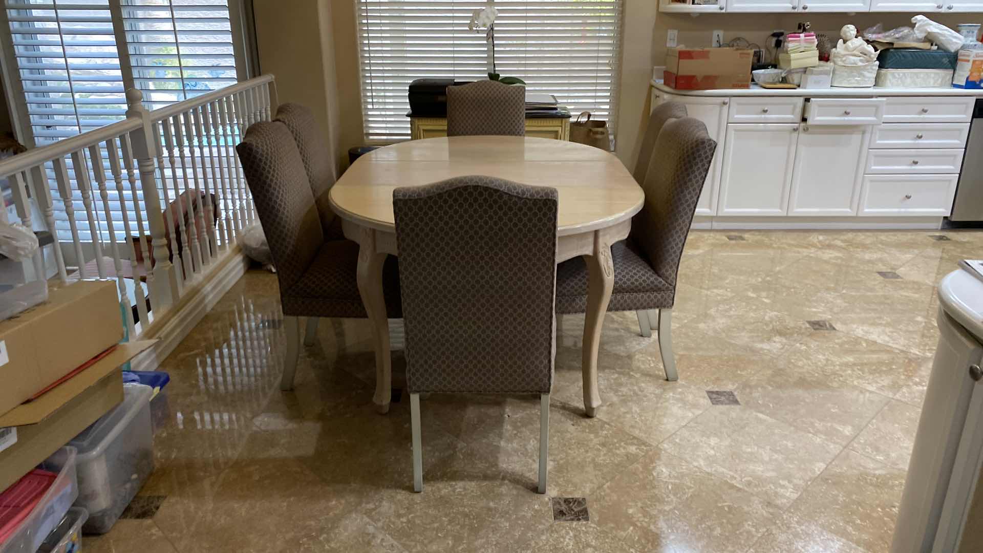 View 2 of LIGHT OAK DINING TABLE WITH 6 CHAIRS WITHOUT LEAF 47” x 47” H 31” AND 18”