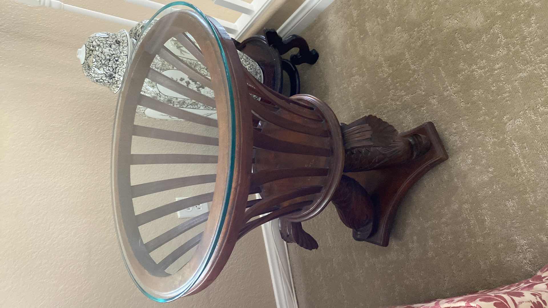 Photo 1 of WOOD END TABLE WITH GLASS TOP 20” x 28”