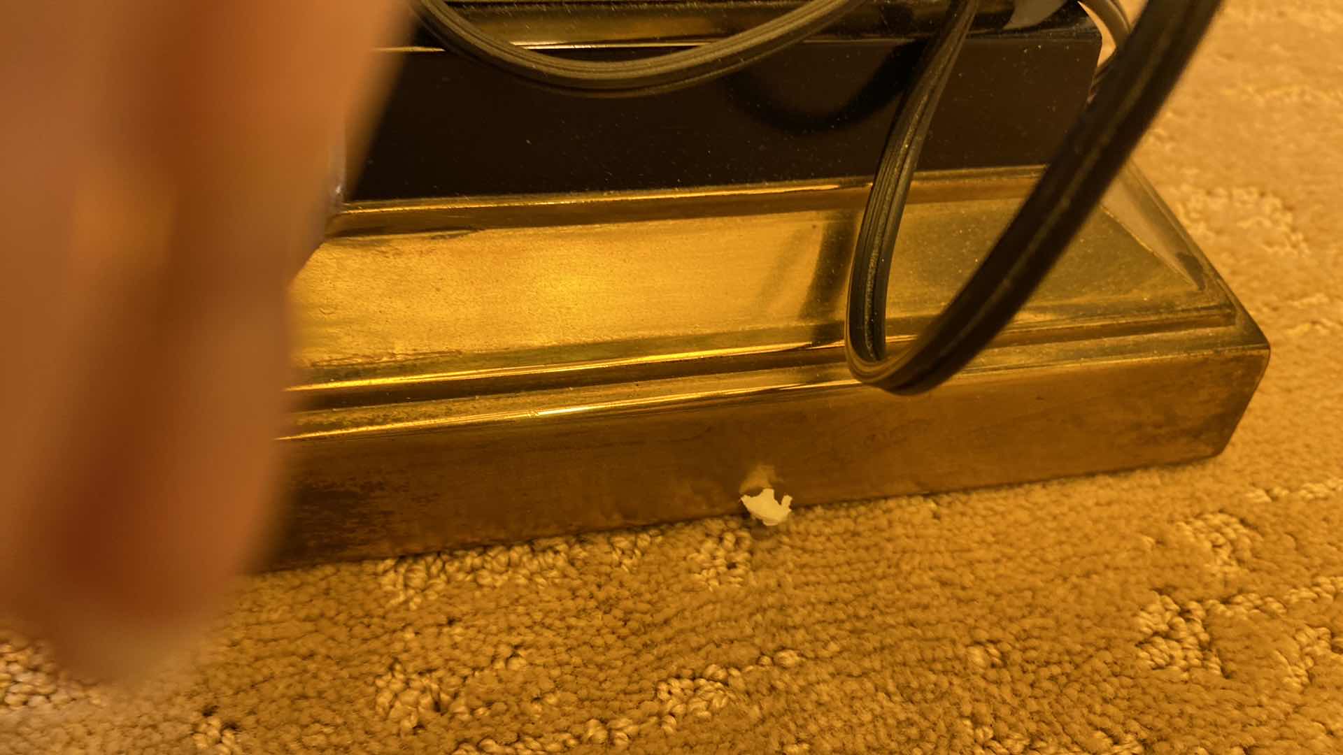 Photo 1 of PAIR OF METAL AND STONE TABLE LAMPS H 30” - METAL FADING IN AREAS