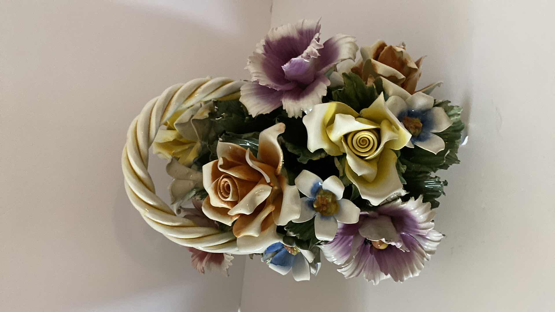 Photo 1 of VINTAGE CAPODIMONTE PORCELAIN LARGE FLRAL BASKET 14” x 12”