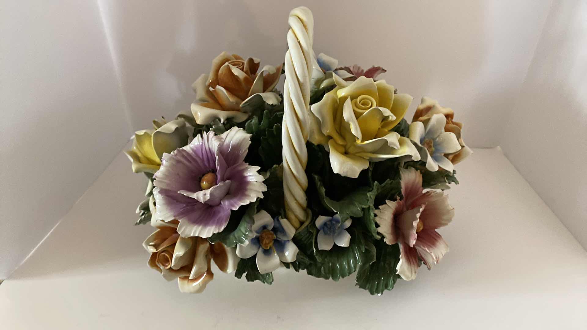 Photo 1 of VINTAGE CAPODIMONTE PORCELAIN LARGE FLRAL BASKET 14” x 12”