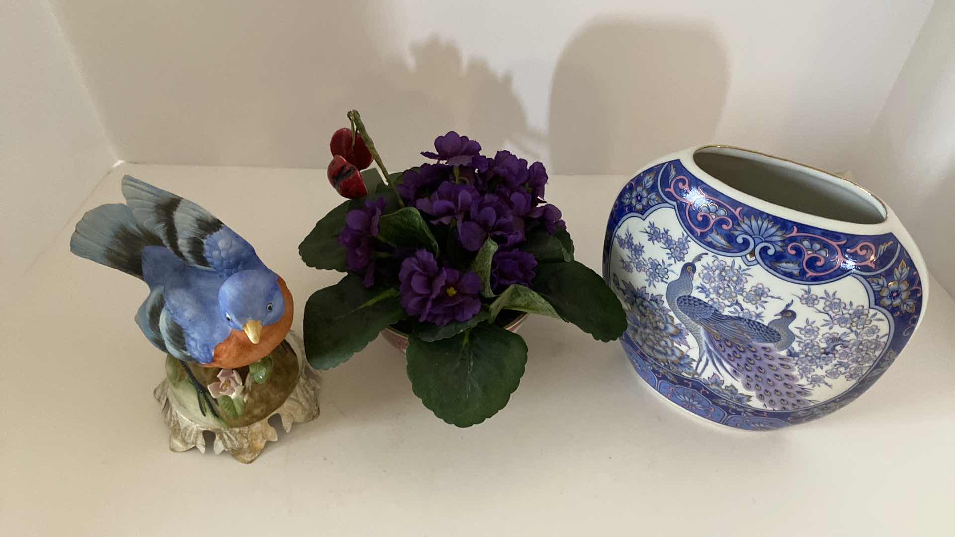 Photo 1 of PEACOCK VASE 6 1/2” X 7” BIRD 6” AND PLANT