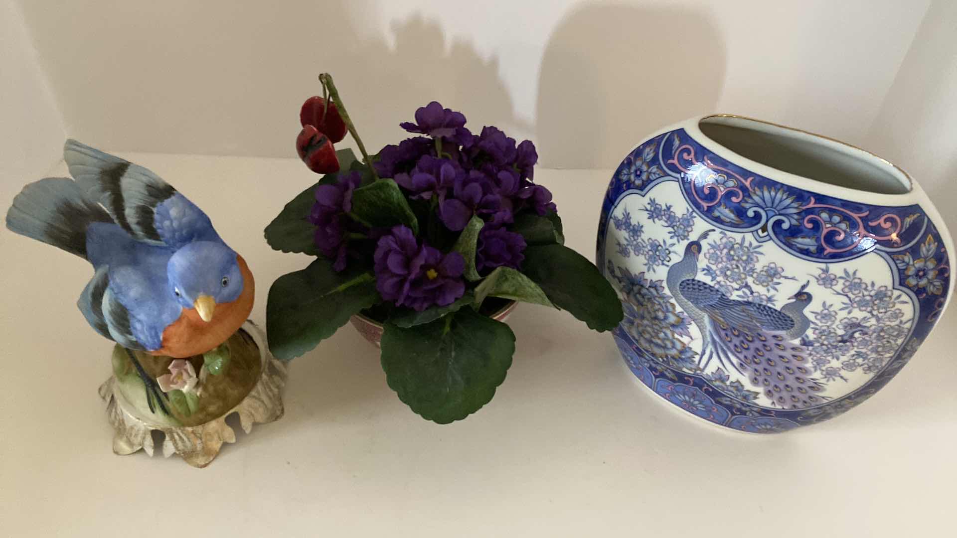 Photo 1 of PEACOCK VASE 6 1/2” X 7” BIRD 6” AND PLANT