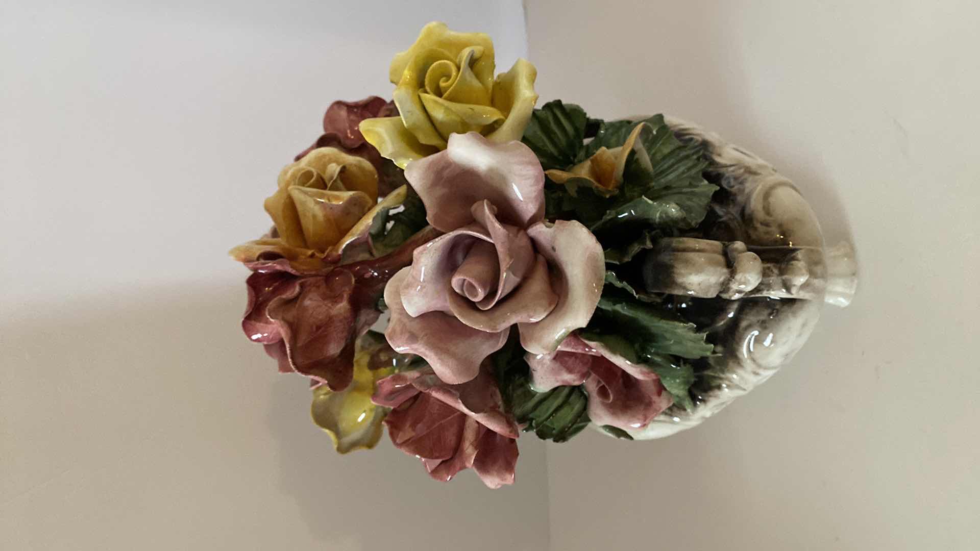 Photo 1 of VINTAGE CAPODIMONTE PORCELAIN FLORAL ARRANGEMENT 14” x 14”