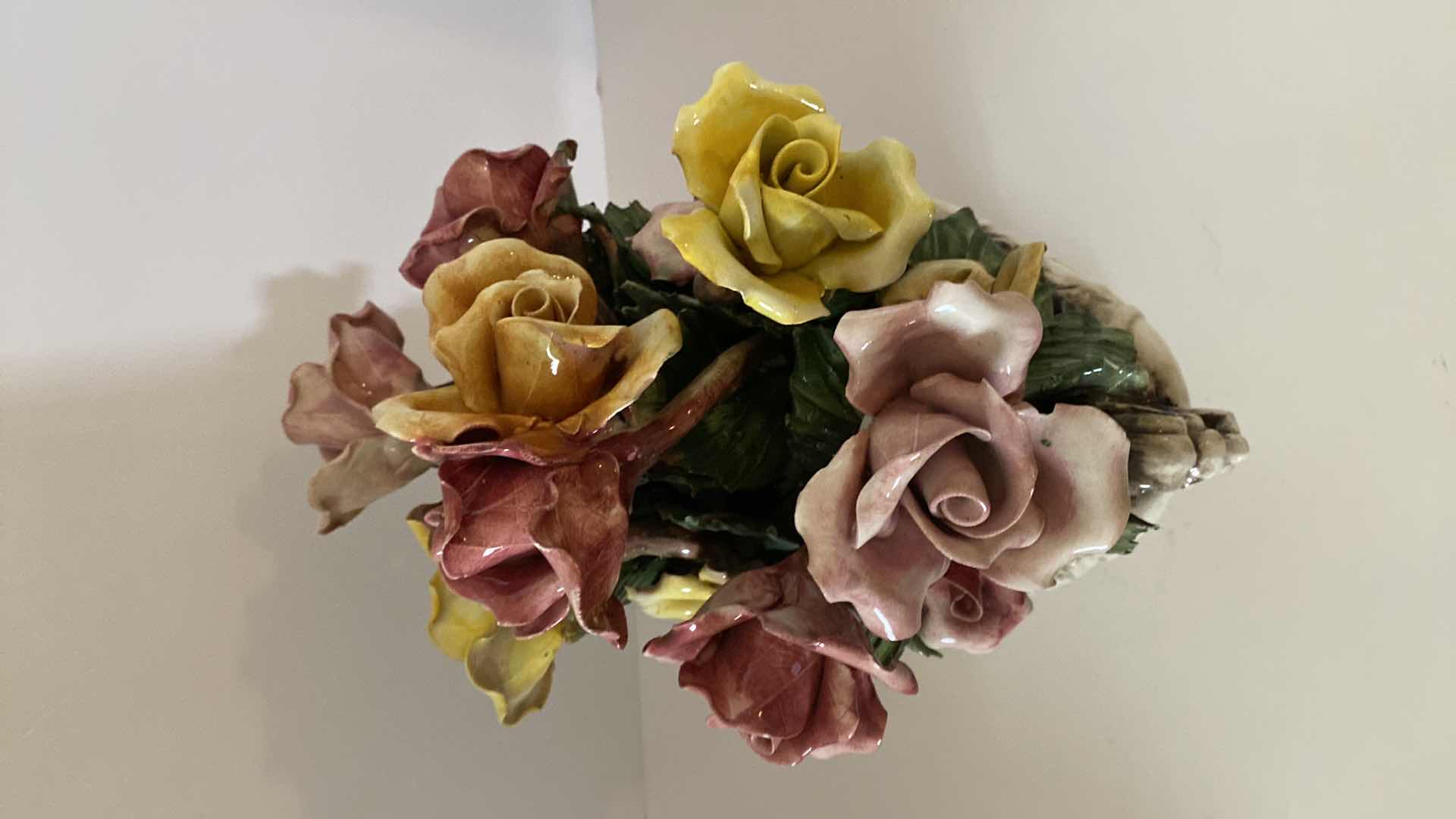 Photo 1 of VINTAGE CAPODIMONTE PORCELAIN FLORAL ARRANGEMENT 14” x 14”