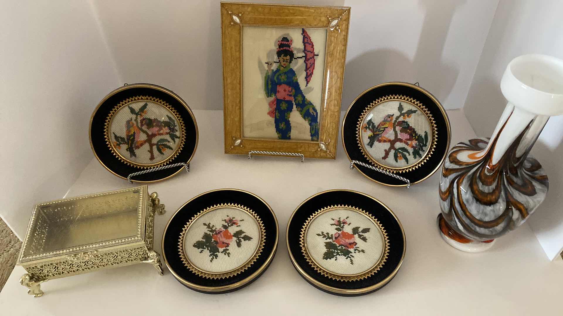 Photo 1 of 5 NEEDLEPOINT ARTWORK, VASE 10” AND MORE