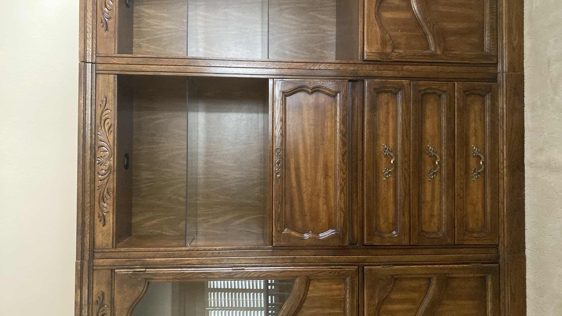 View 4 of DARK WOOD 4 PIECE WALL UNIT EACH PIECE 32” X 19” H 76” Over all 128” X 19” H76