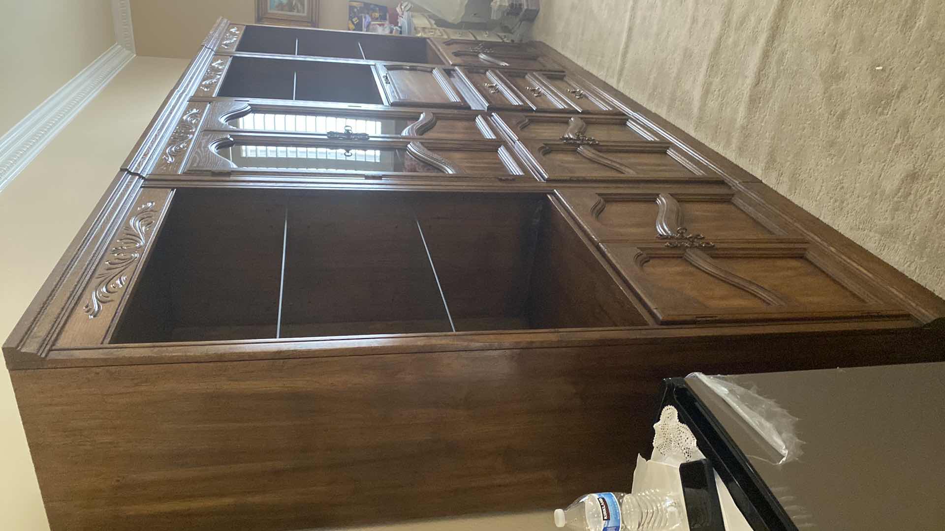 View 6 of DARK WOOD 4 PIECE WALL UNIT EACH PIECE 32” X 19” H 76” Over all 128” X 19” H76