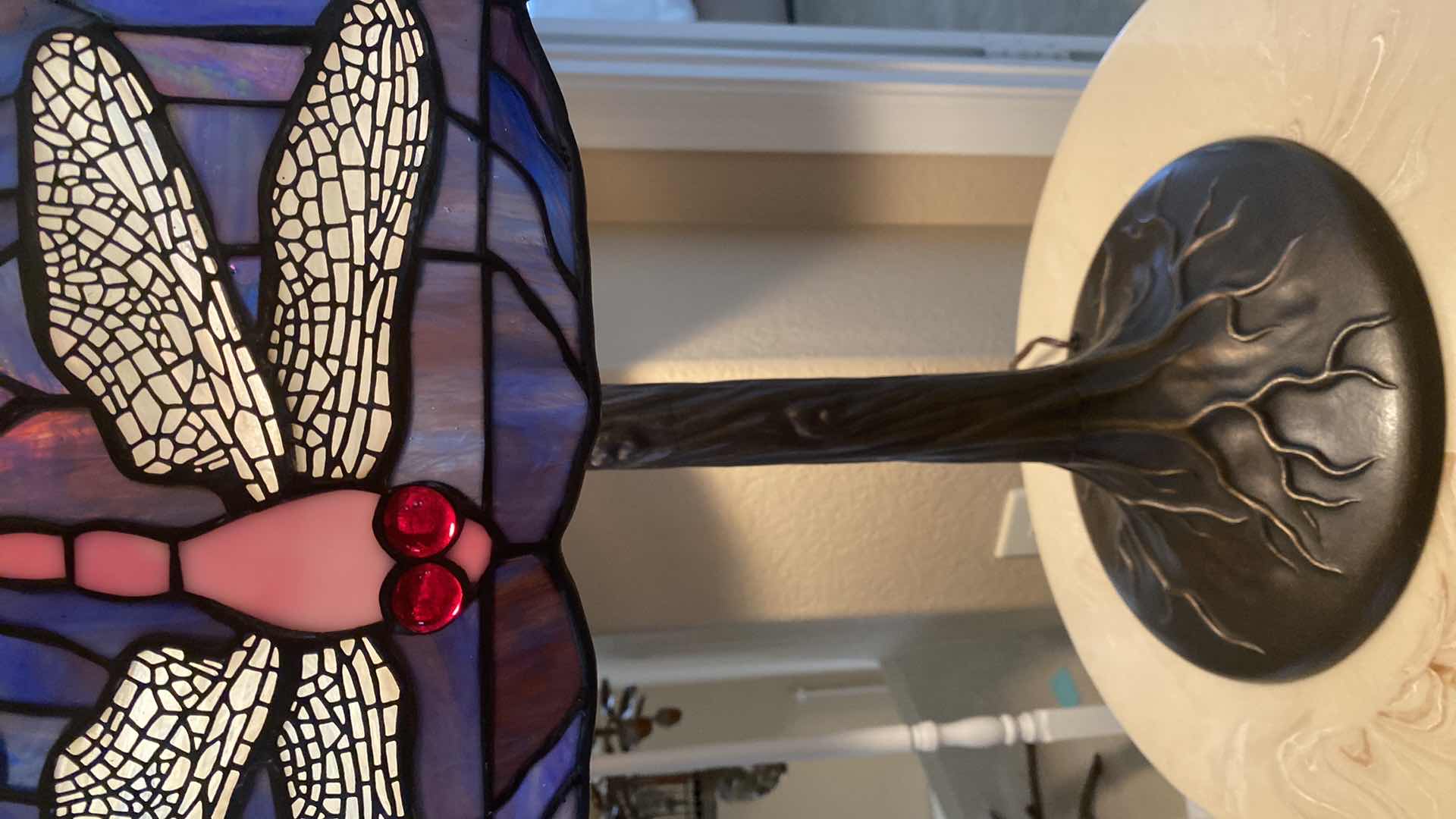 Photo 1 of TIFFANY STYLE STAIN GLASS DRAGONFLY LAMP H 28”