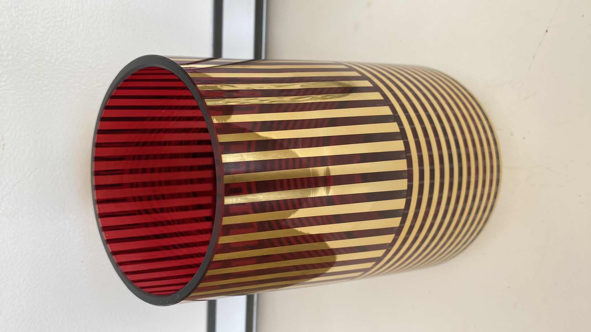 Photo 1 of MIKASA HOME RED AND GOLD GLASS VASE H 10”