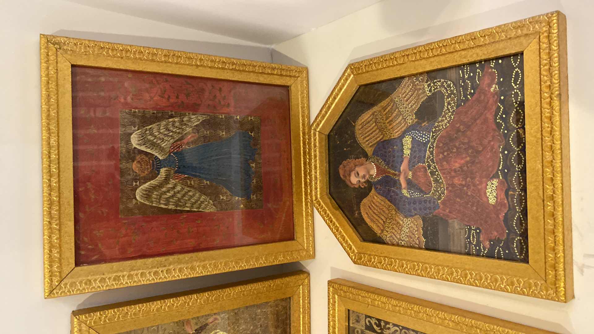 Photo 1 of ASSORTMENT OF 4 ANGEL GOLD FRAMED ARTWORK LARGEST 9 1/2” x 11 3/4”