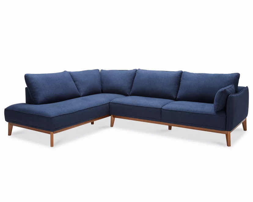 Photo 1 of MACYS LEFT FACING 113” JOLLENE MIDNIGHT BLUE SOFA 74” X 39” H 33” CHAISE 39” X 86” H 33”