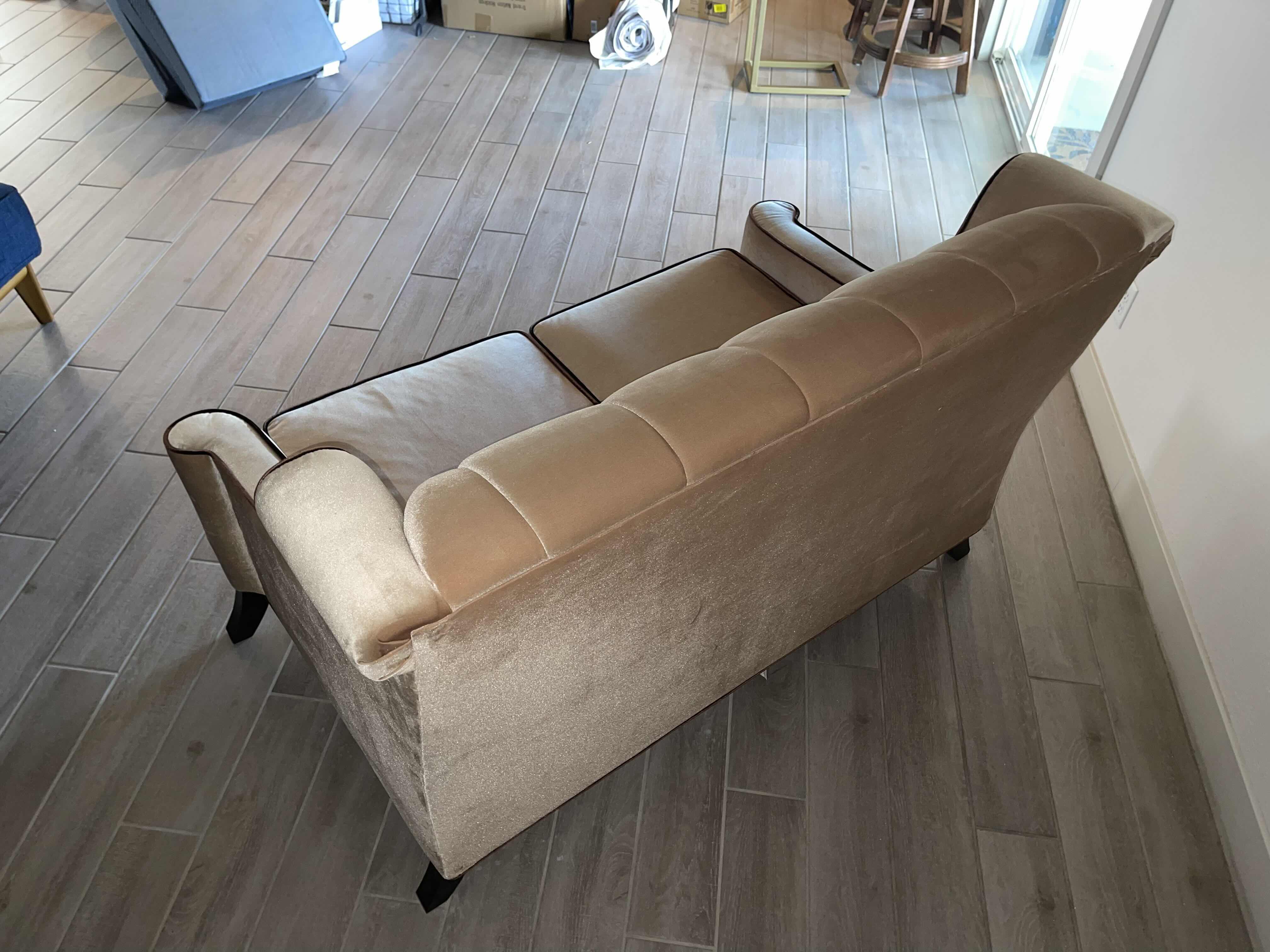 Photo 1 of 56” x 34” H 36” BARRISTER MID CENTURY MODERN CARMEL FABRIC LOVE SEAT