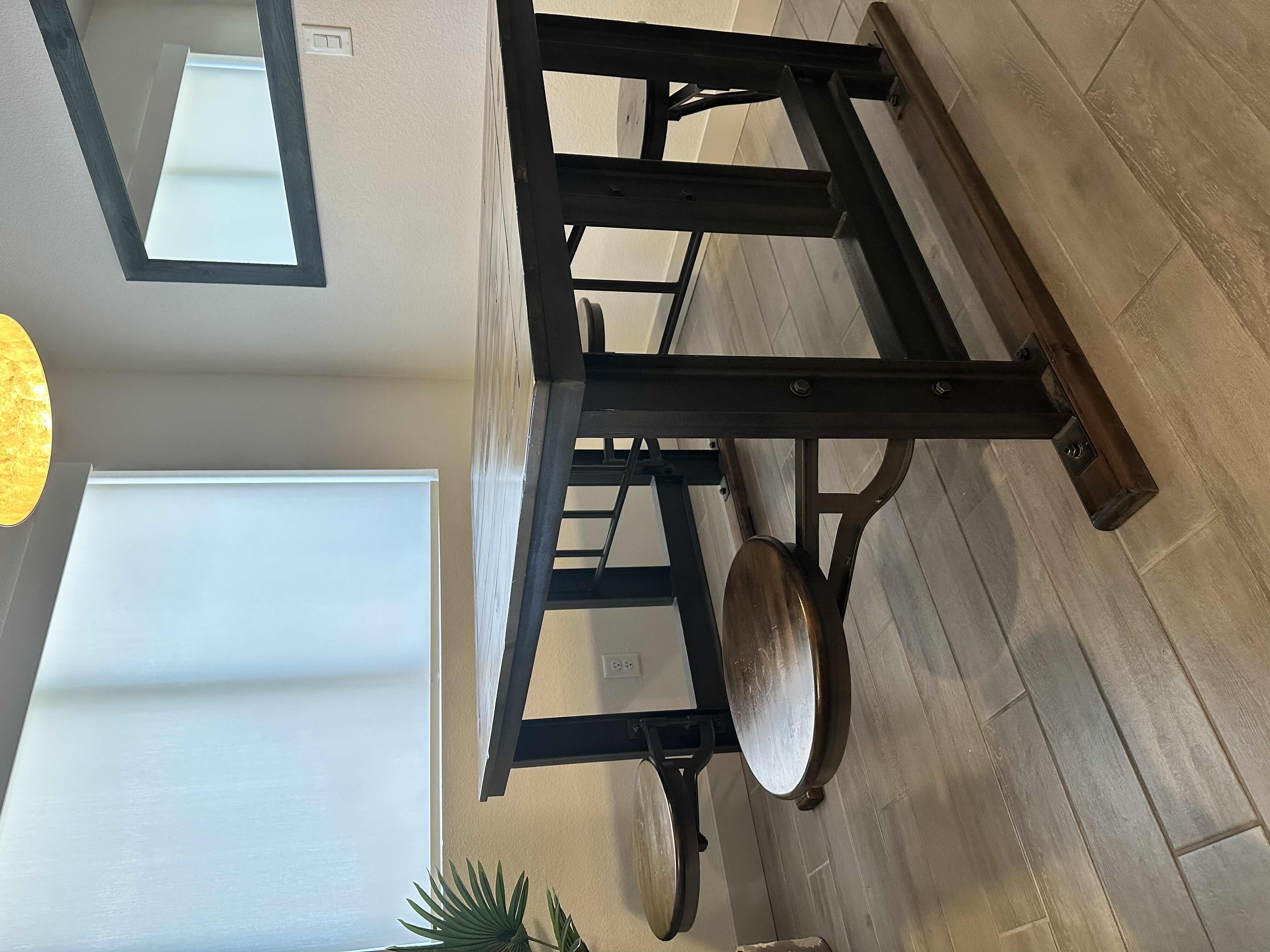 Photo 1 of COST PLUS WORLD MARKET SOLID WOOD GALVIN INDUSTRIAL TABLE 60” X 40” H 32” - BUYER TO DISASSEMBLE