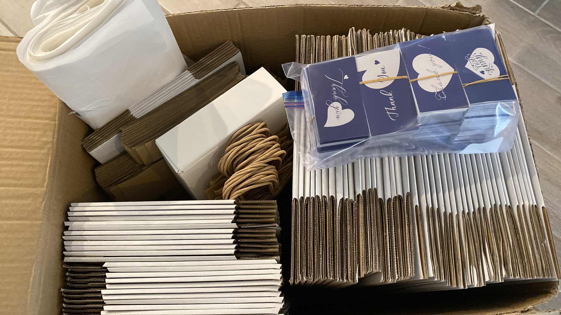 Photo 1 of BOX OF SMALL BOXES, TISSUE AND THANK YOU PRINT CARDS