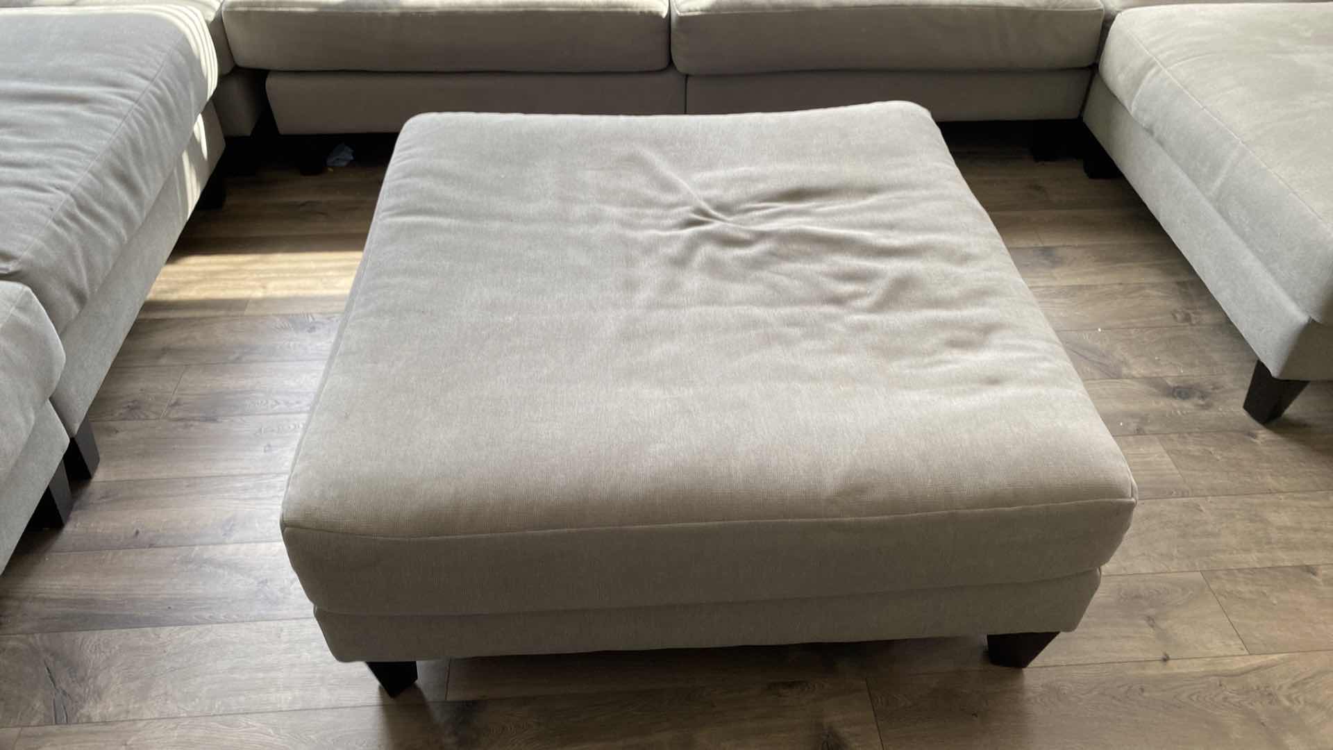 Photo 1 of 7 PIECE SECTIONAL GRAY FABRIC SOFA, CAN BE ARRANGED MULTIPLE WAYS EACH PIECE 40” x 40” H 30”, FABRIC COCKTAIL TABLE 40 1/2” x 40 1/2”