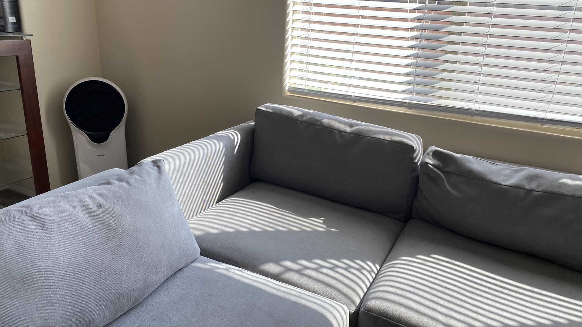 Photo 1 of 7 PIECE SECTIONAL GRAY FABRIC SOFA, CAN BE ARRANGED MULTIPLE WAYS EACH PIECE 40” x 40” H 30”, FABRIC COCKTAIL TABLE 40 1/2” x 40 1/2”