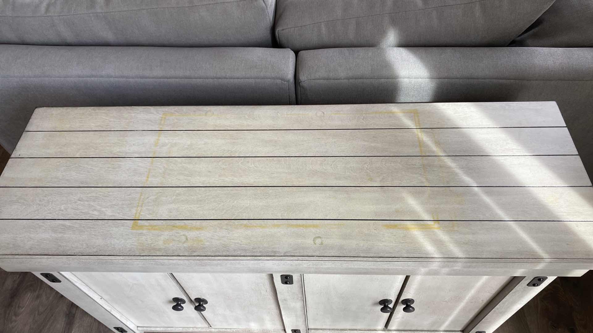 Photo 1 of GRAY WASH LAMINATE SIDEBOARD WITH 4 DOORS, DIVIDER ADJUSTABLE SHELF 50“ x 15 1/2“ H 30”