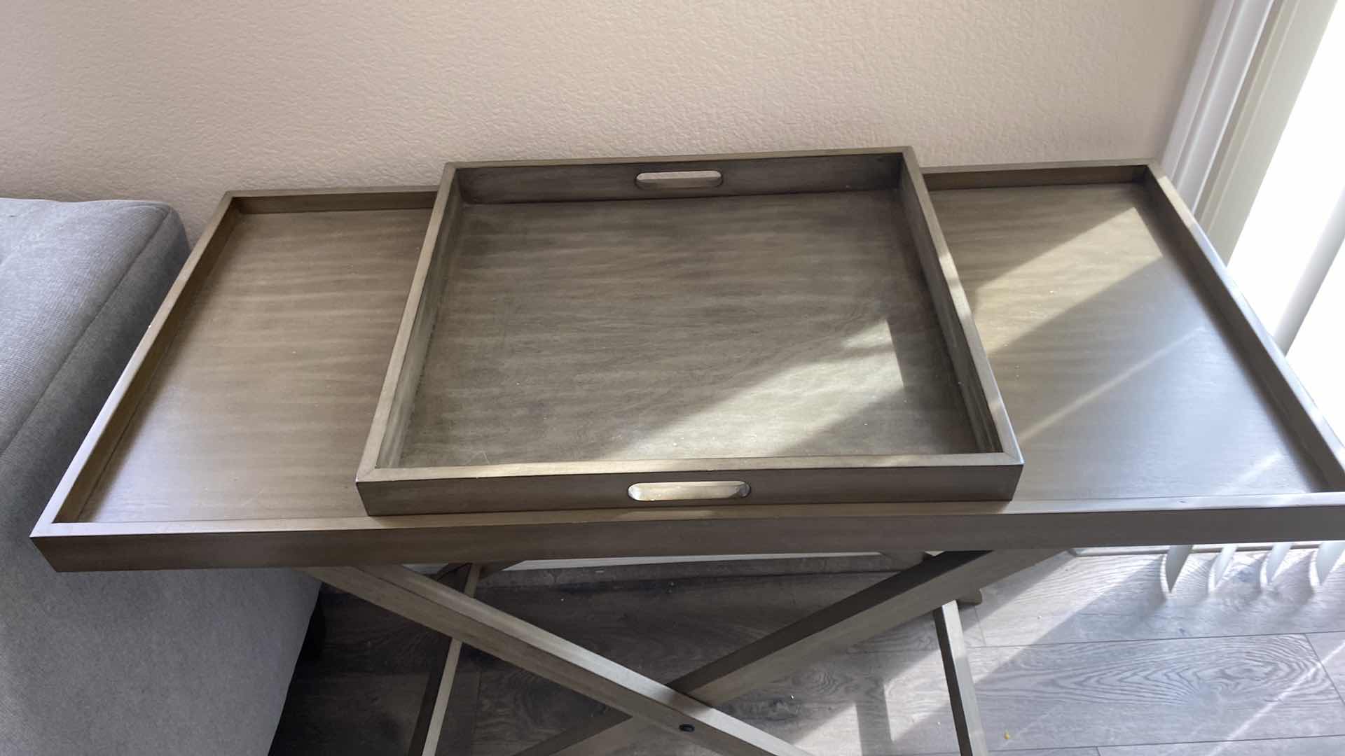 Photo 4 of GRAY FOLDING TRAY TABLE WITH 2 REMOVABLE TRAYS 39” x 18” H 30