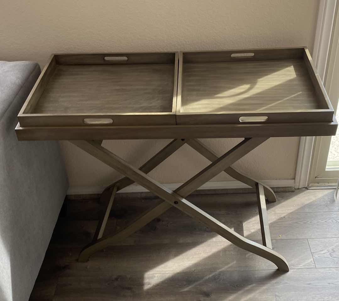 Photo 1 of GRAY FOLDING TRAY TABLE WITH 2 REMOVABLE TRAYS 39” x 18” H 30