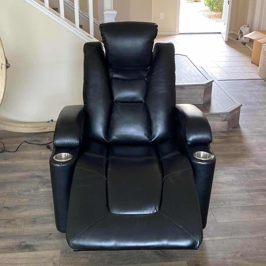 Photo 1 of BLACK BONDED LEATHER POWER RECLINE CHAIR WITH HEAD HEIGHT ADJUSTMENT AND FOOT STOOL