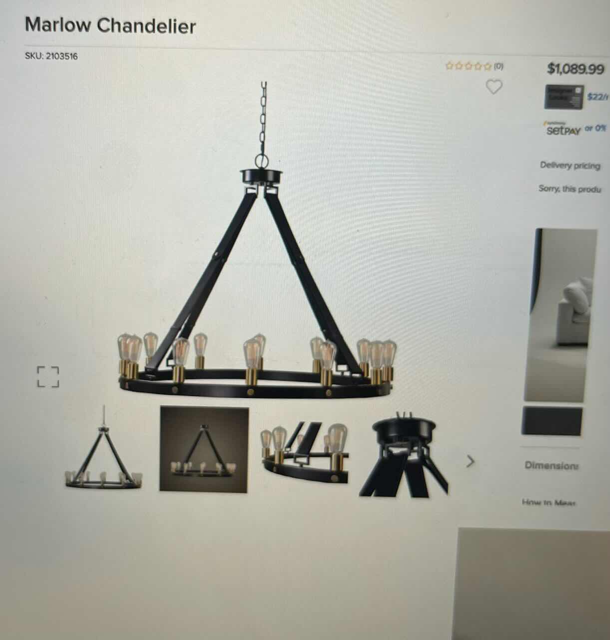 Photo 1 of MARLOW CHANDELIER - LARGE BLACK ROUND LIGHT FIXTURE WITH BULBS 39” ROUND