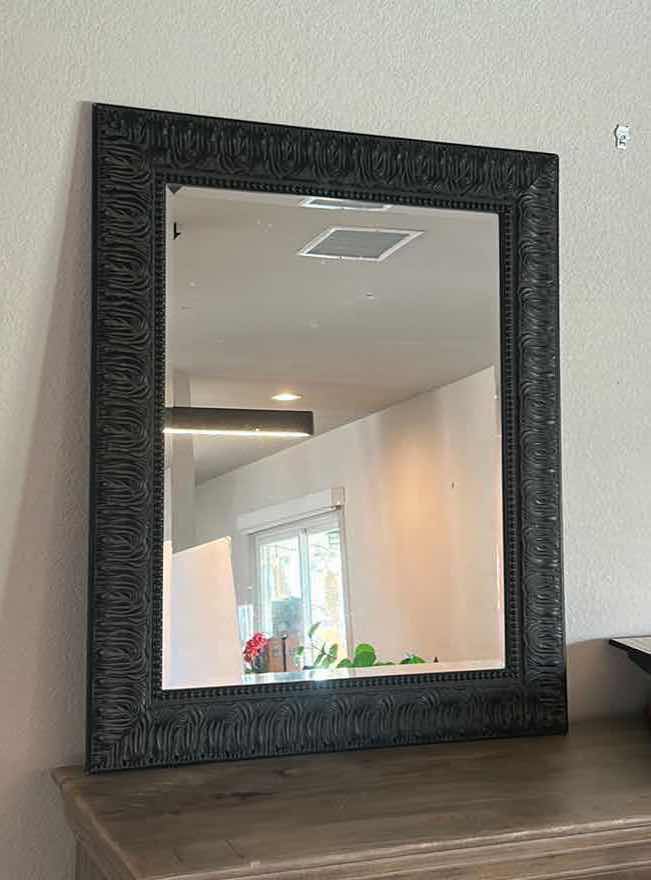 Photo 1 of BLACK FRAMED BEVELED GLASS MIRROR 
29 1/4” x 35 1/4”