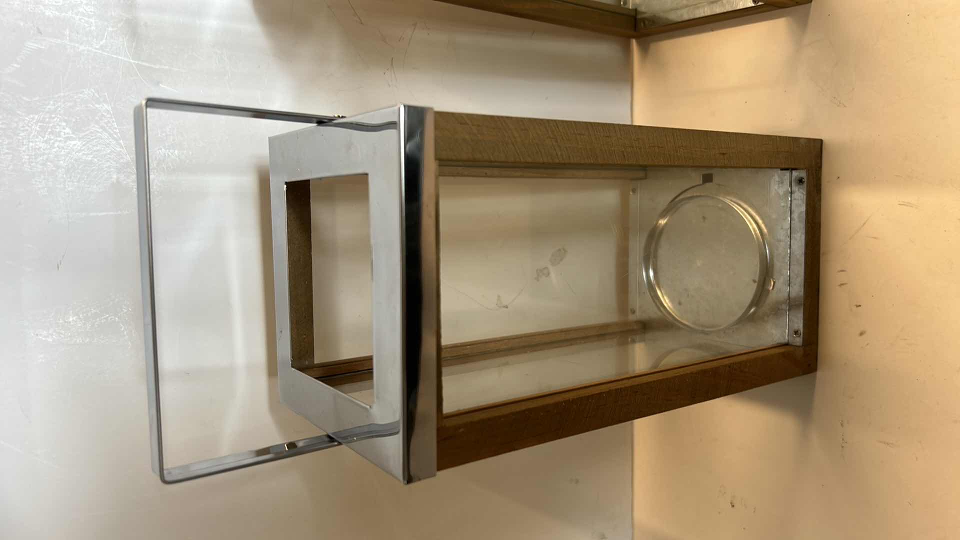 Photo 1 of 3 CHROME AND NATURAL WOOD CANDLE HOLDER LANTERNS H 9 1/2 inches