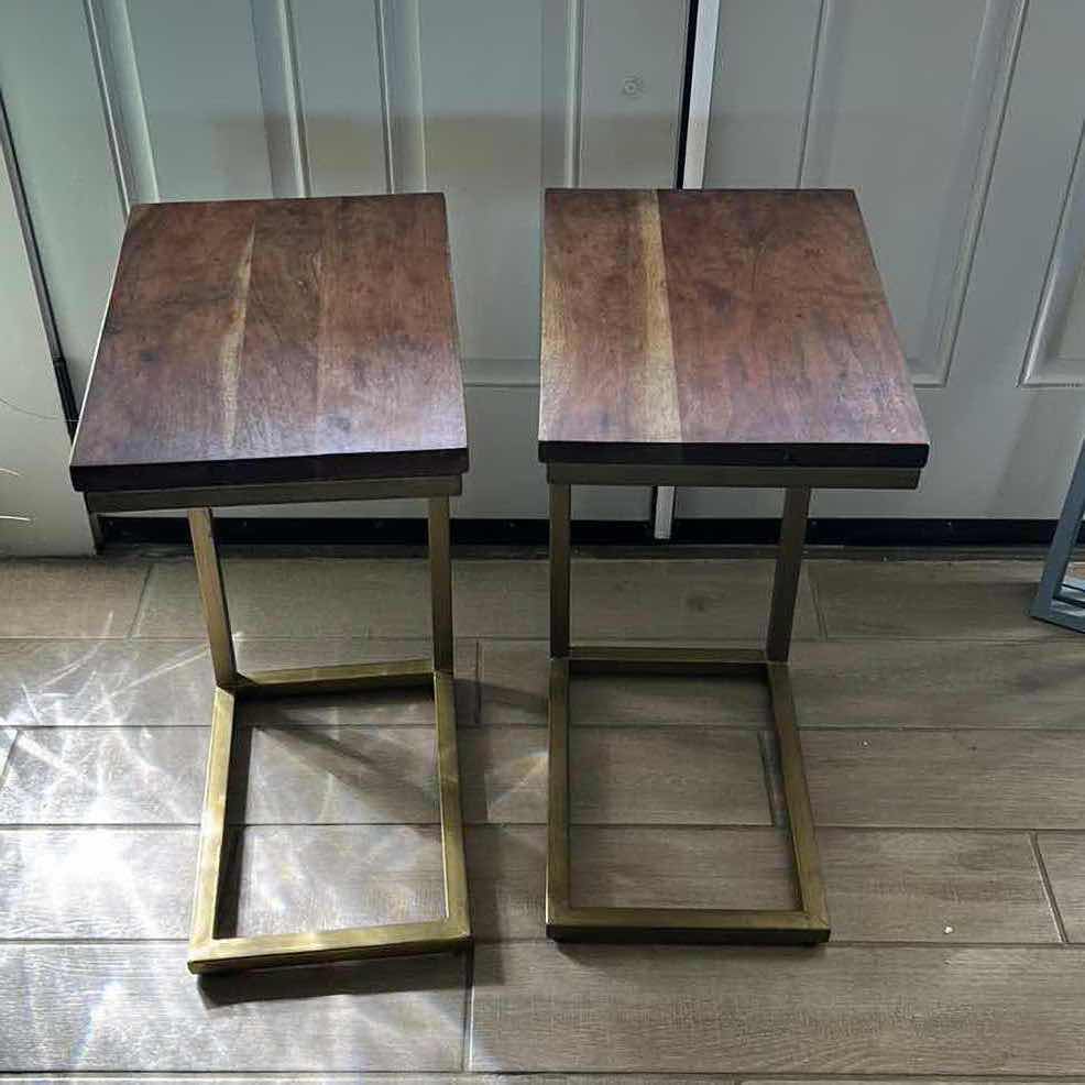 Photo 1 of 2 WOOD AND METAL END TABLES 16 3/4” x 12” x 26 1/4”