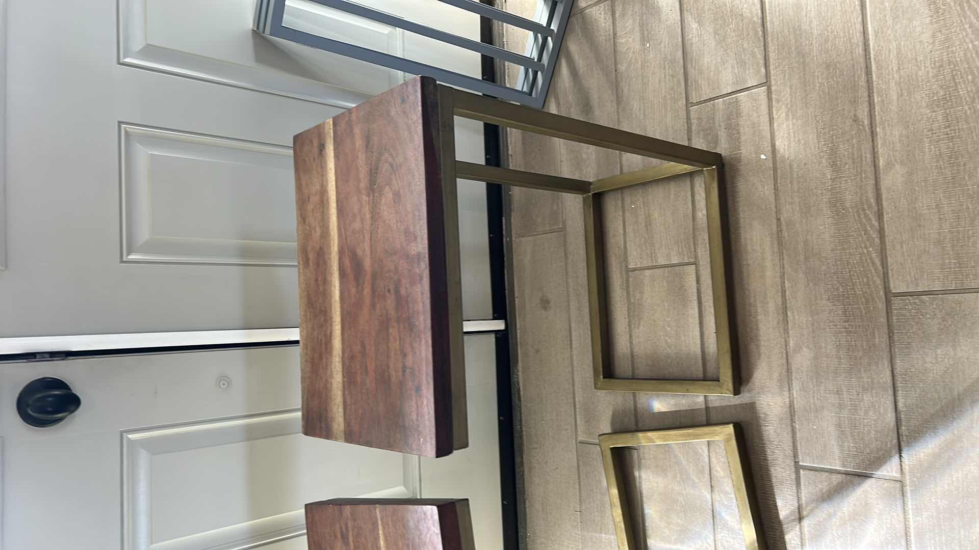 Photo 1 of 2 WOOD AND METAL END TABLES 16 3/4” x 12” x 26 1/4”