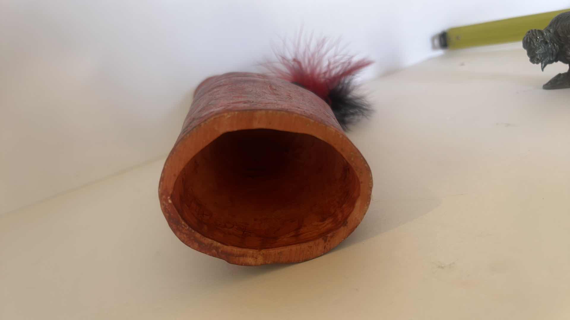 Photo 1 of INDIAN POTTERY FIGURE AND MINI PEWTER BUFFALO