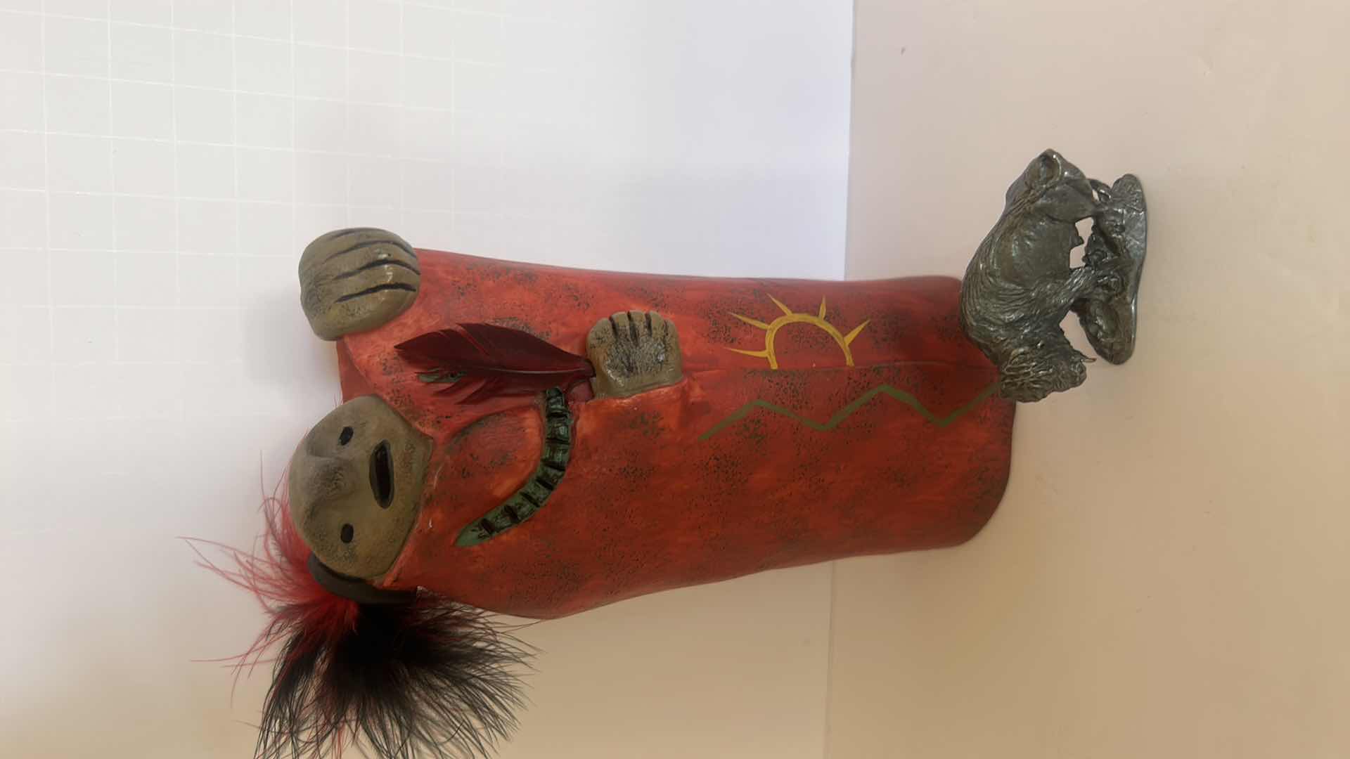 Photo 1 of INDIAN POTTERY FIGURE AND MINI PEWTER BUFFALO