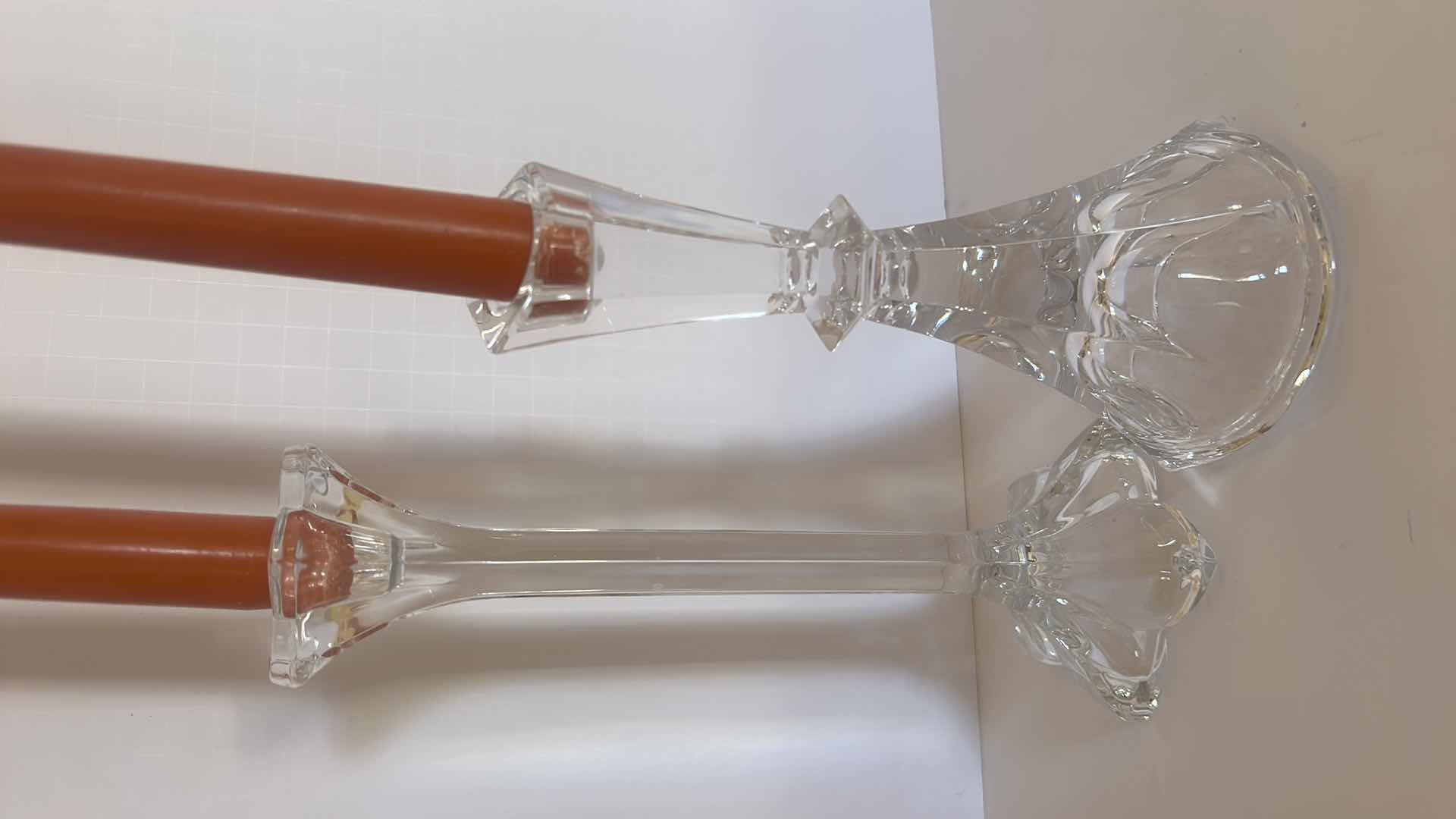 Photo 1 of 2 CRYSTAL CANDLESTICKS WITH TAPERS
