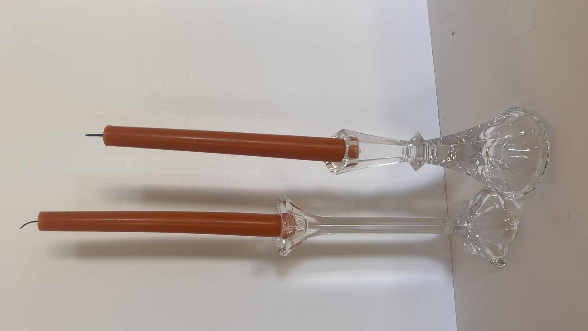 Photo 1 of 2 CRYSTAL CANDLESTICKS WITH TAPERS