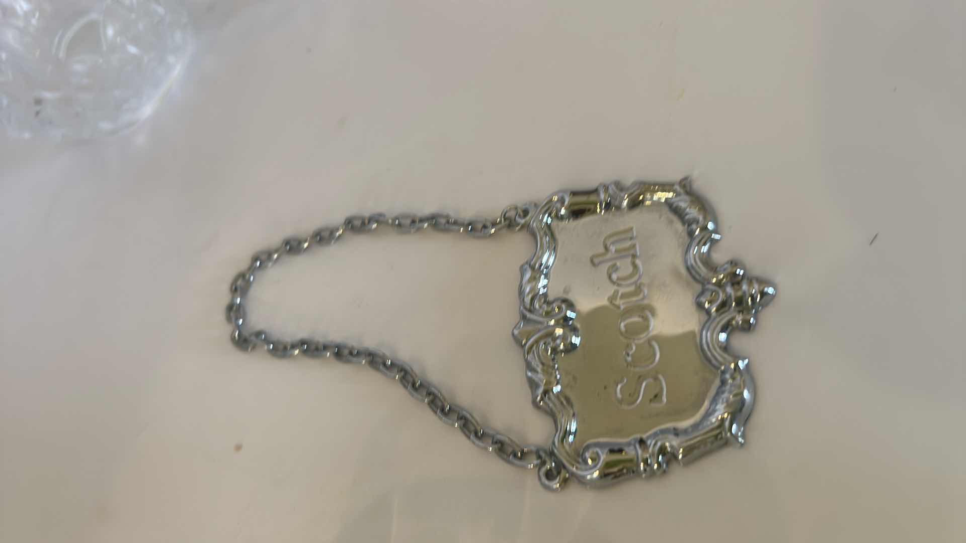 Photo 1 of CRYSTAL DECANTER ABD 4 CRYSTAL GLASSES WITH SILVER TRAY AND SCOTCH LABEL