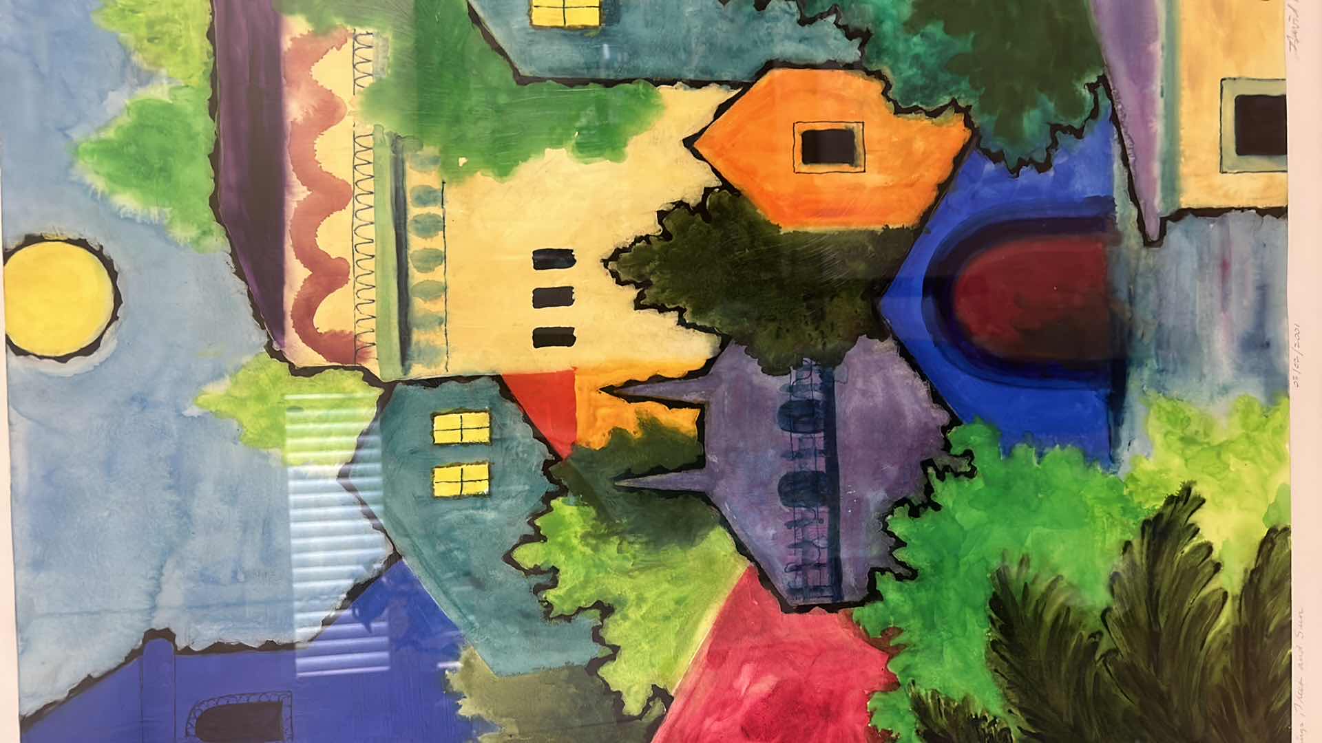 Photo 2 of “BUILDINGS, TREE AND SUN” HAND SIGNED DAVID P WILEY FRAMED ARTWORK 32” x 41”