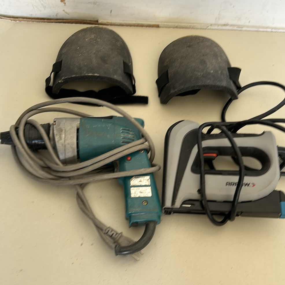 Photo 1 of GARAGE TOOLS: DRILL, STAPLE GUN AND KNEE PADS