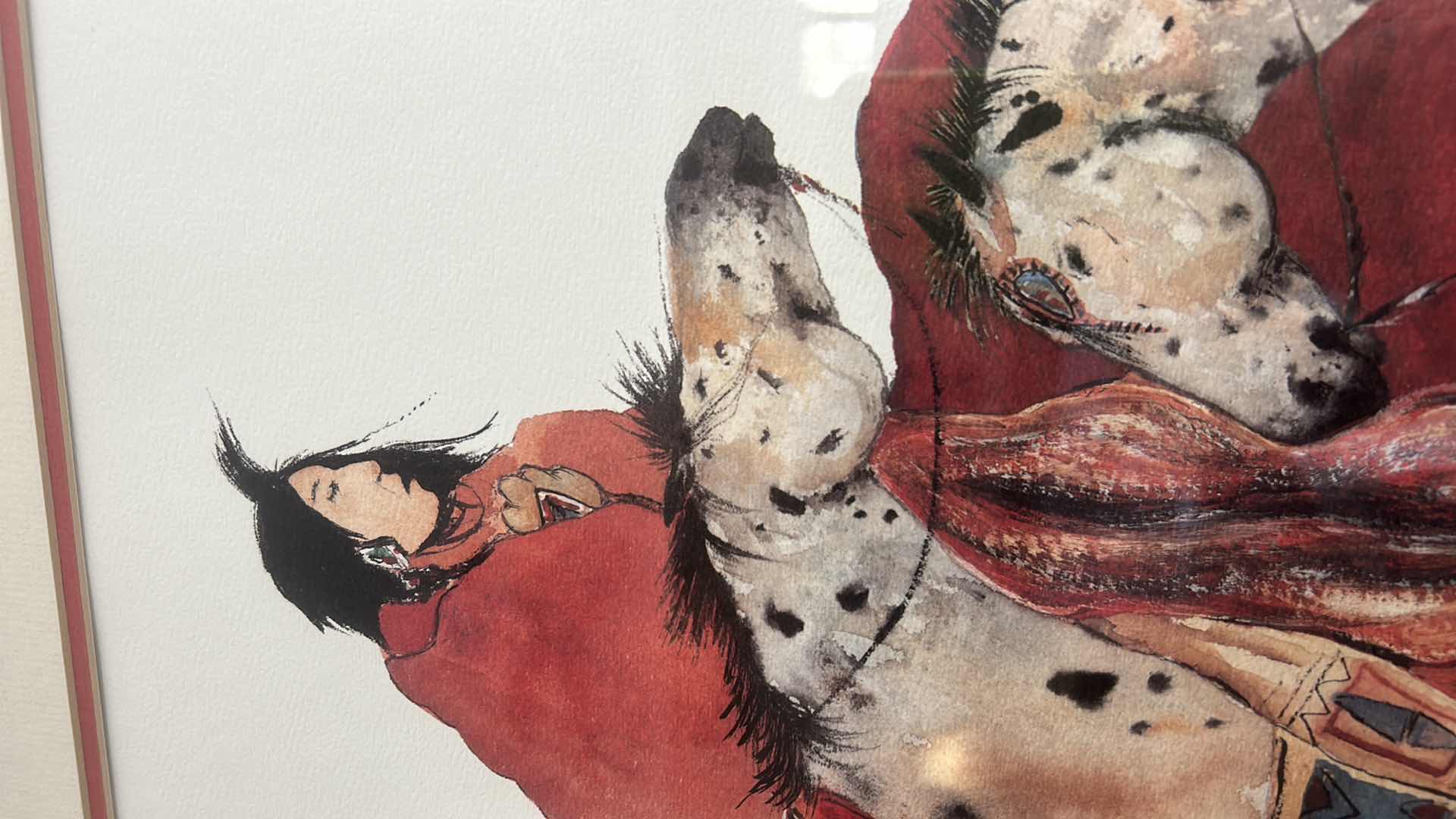 Photo 1 of FRAMED WATERCOLOR NATIVE AMERICAN ARTWORK SIGNED CAROL GRIGG ARTWORK 38” x H32”