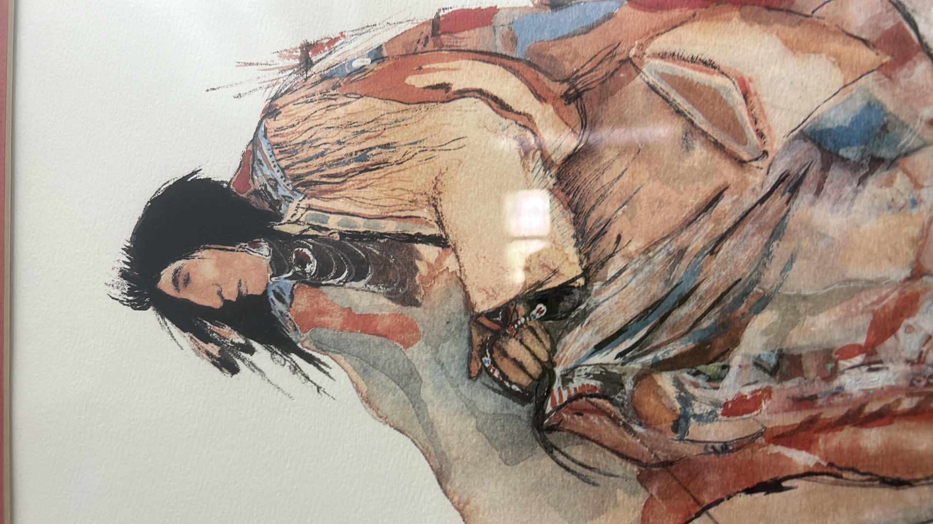 Photo 1 of FRAMED WATERCOLOR NATIVE AMERICAN ARTWORK SIGNED CAROL GRIGG ARTWORK 38” x H32”