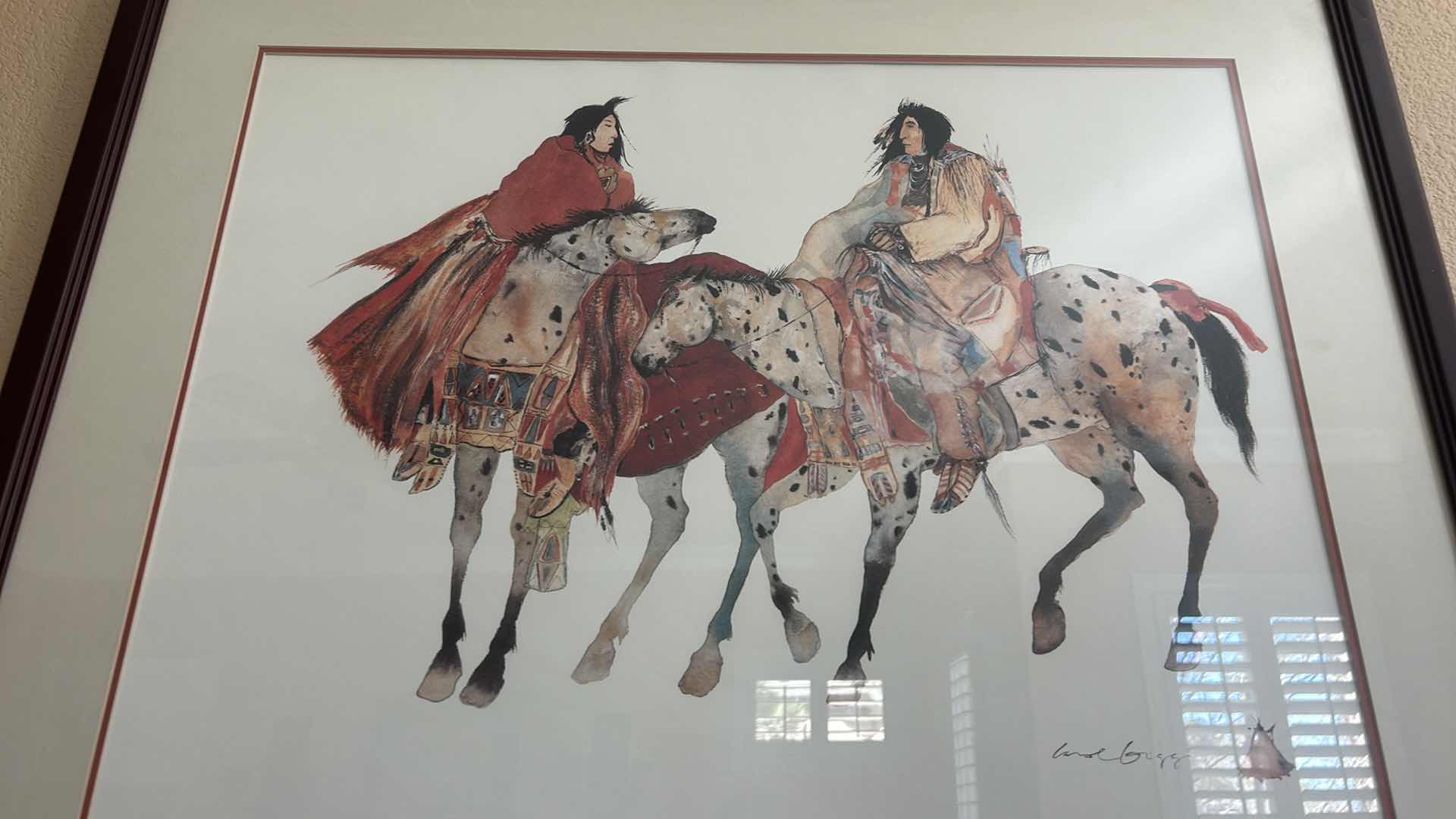 Photo 1 of FRAMED WATERCOLOR NATIVE AMERICAN ARTWORK SIGNED CAROL GRIGG ARTWORK 38” x H32”