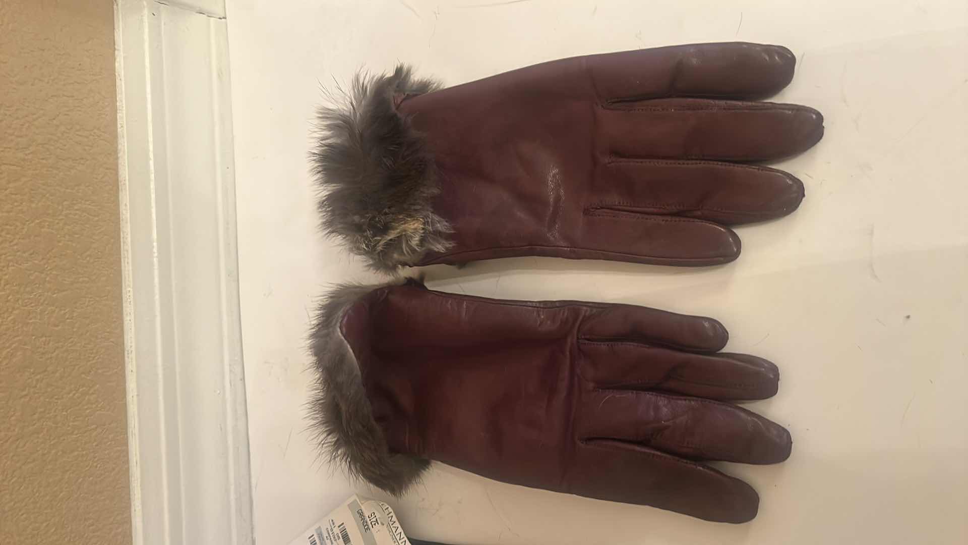 Photo 1 of 2 PAIRS WOMENS LEATHER GLOVES WITH CASHMERE AND RABBIT LINING M/L
