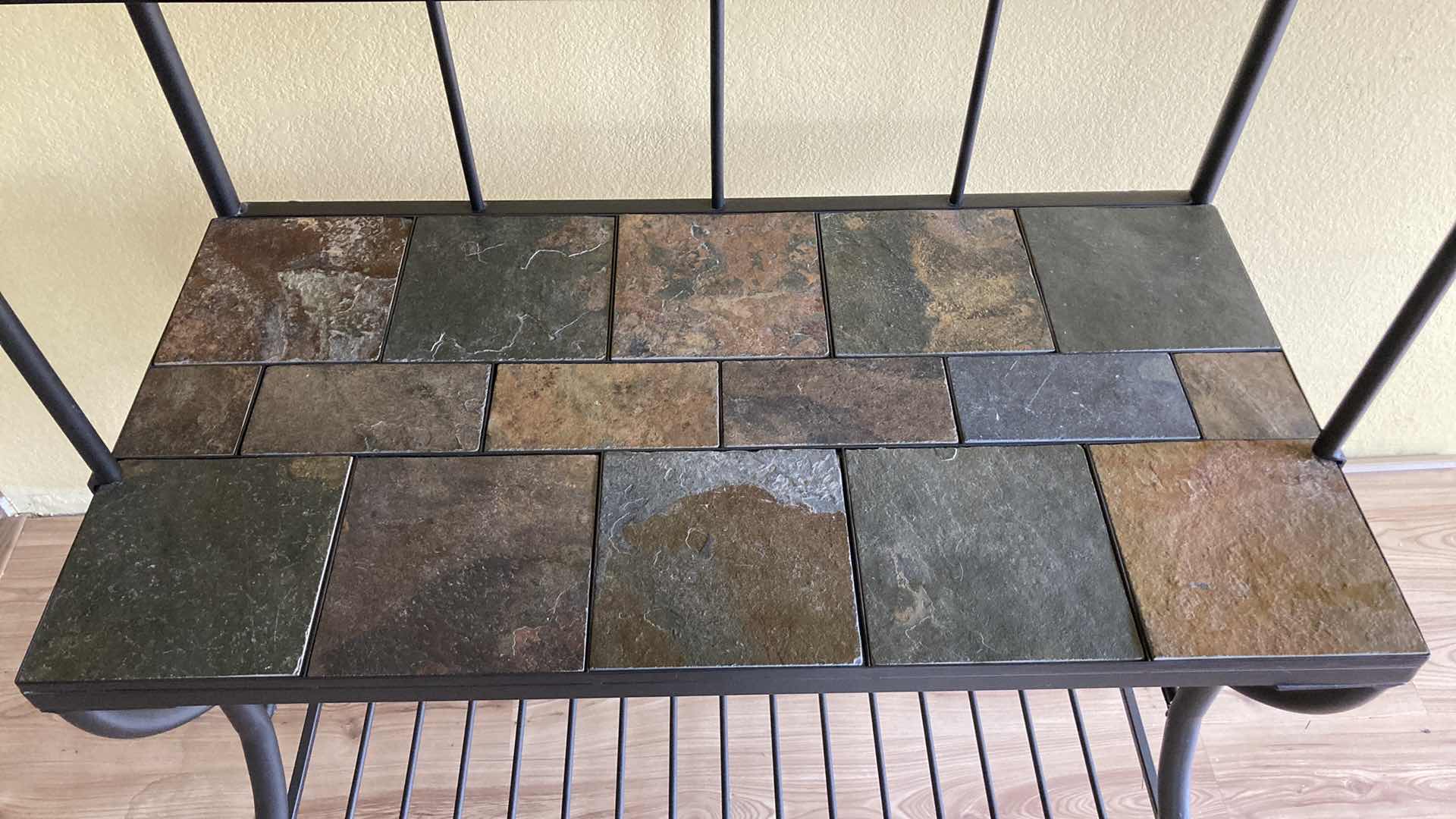 Photo 1 of ASHLEY’S ANTIGO COLLECTION SLATE TOP METAL FRAME BAKERS RACK 40.5” X 21.5” H77”