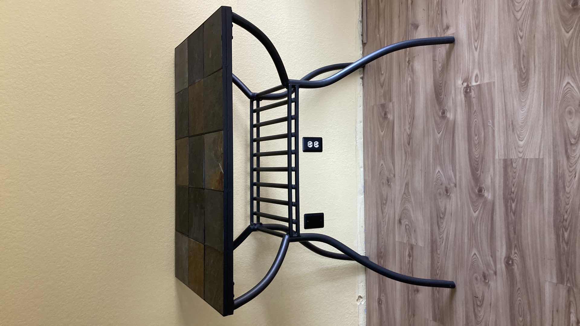 Photo 1 of ASHLEY’S ANTIGO COLLECTION SLATE TOP METAL FRAME PUB TABLE W CHAIRS (2) 40.5” X 21.5” H77”